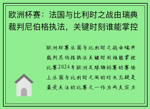 欧洲杯赛：法国与比利时之战由瑞典裁判尼伯格执法，关键时刻谁能掌控比赛？
