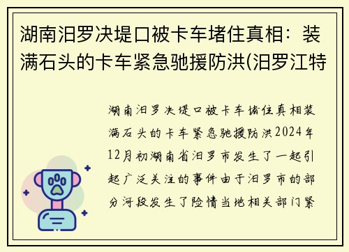 湖南汨罗决堤口被卡车堵住真相：装满石头的卡车紧急驰援防洪(汨罗江特大桥)